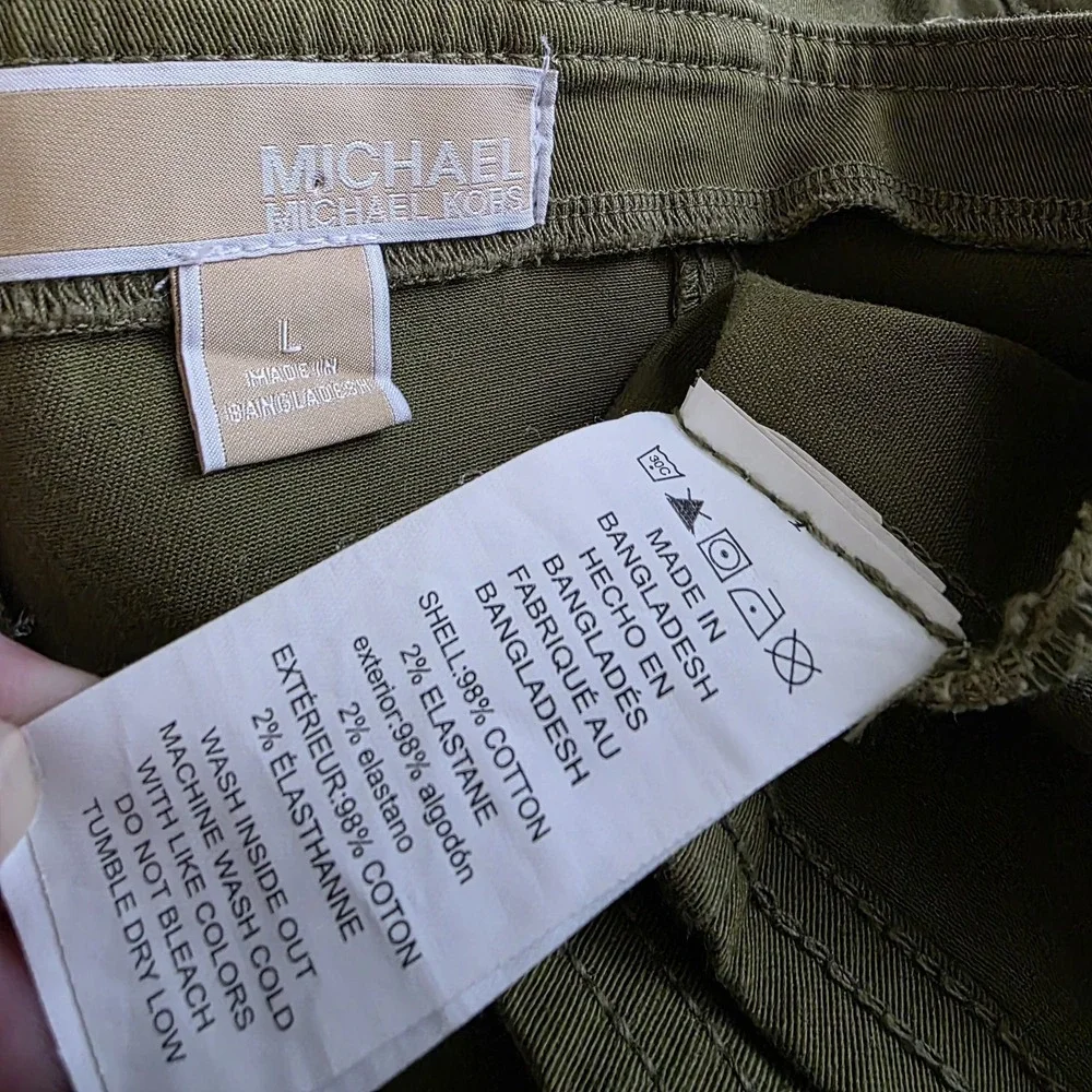 Michael Kors Skirt Set Large Olive Military Green Gold Button Y2K Outfit‎ Top
